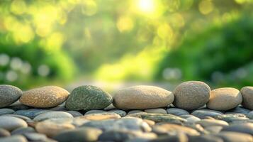 A row of rocks with a green one in the middle photo