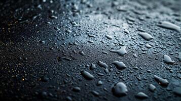 A wet surface with many drops of water scattered across it photo