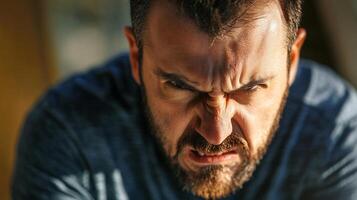 A man with a beard and a frowning face photo