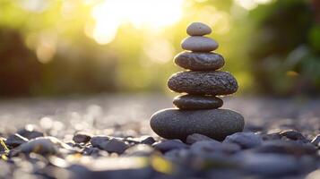 A stack of rocks on a rocky surface photo