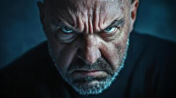 A man with a beard and a beard is looking at the camera with a scowl on his face photo
