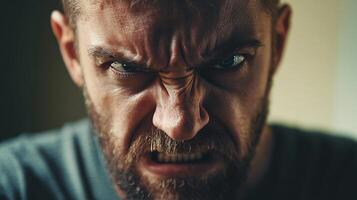 A man with a beard and angry expression photo