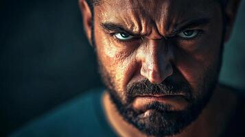 A man with a beard and a frowning face photo