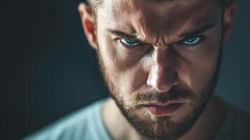 A man with a beard and a serious expression on his face photo