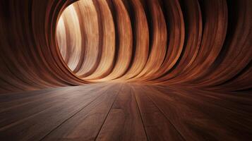 A wooden tunnel with a spiral shape photo