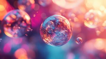 A colorful image of bubbles floating in the air photo