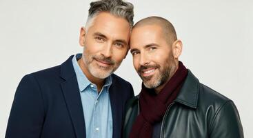 Mature caucasian male friendship bonding concept for diversity and connection photo