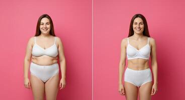 Female transformation concept featuring diversity in body shapes for health and wellness inspiration photo