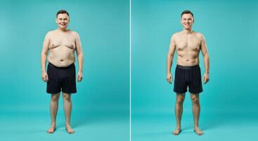 Transformation of caucasian male into healthier version front view for fitness and wellness concepts photo