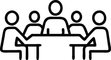 Team gathered around a conference table plain light background with copy space vector