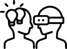 Team members ideating with virtual reality headsets during a futuristic brainstorming session with bokeh digital art background and copy space vector