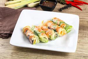 Vietnamese spring roll with prawn and mango photo