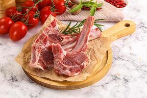 Raw Rack of Lamb for cooking photo