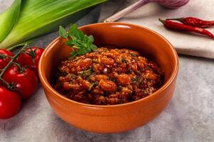 Chili con carne with beef and beans photo