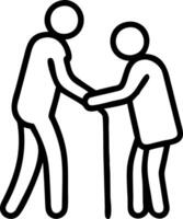 Soft abstract image of a caregiver assisting an elderly person with a cane vector