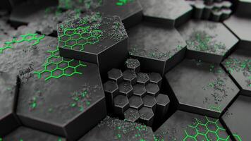 Neon Green Hexagonal Pattern on Dark Surface photo