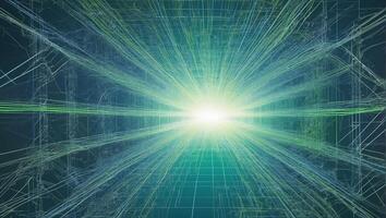 A computer screen with a green light shining through it photo