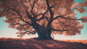 An infrared image of a tree in the middle of a field photo