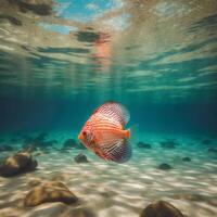 A red and white fish swimming in the ocean photo