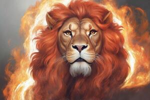 A lion with flames coming out of its head photo