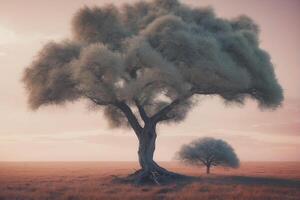 A tree in the middle of a field photo