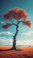 A tree in the middle of an open field photo