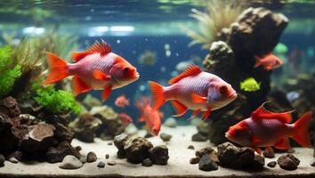 A group of red fish swimming in an aquarium photo