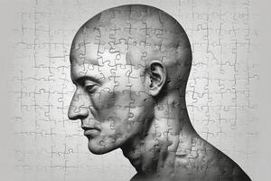 A man's head is shown in a jigsaw puzzle photo