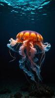 A jellyfish floating in the ocean photo