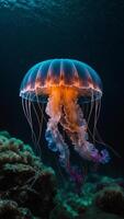 A jellyfish floating in the ocean photo