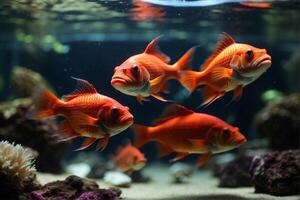 A group of red fish swimming in an aquarium photo