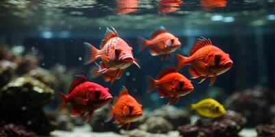 A group of red fish swimming in an aquarium photo
