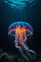 Jellyfish in the ocean with sunlight on it photo