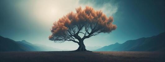 A lone tree in the middle of a field photo