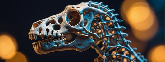 A skeleton of a dinosaur with its mouth open photo
