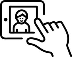 Macro shot of a child hand offering a digital tablet to a grandparent vector