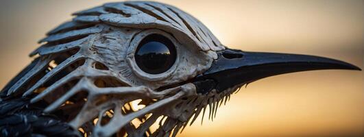 A bird with a skull and bones on it's head photo