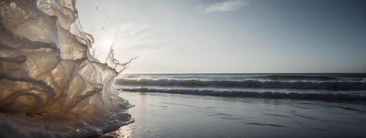 A wave is splashing on the beach photo