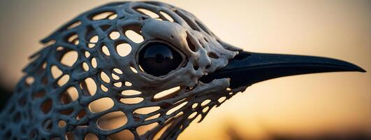 A close up of a bird with a net like pattern photo