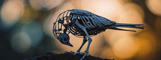 A metal bird sculpture on a tree stump photo