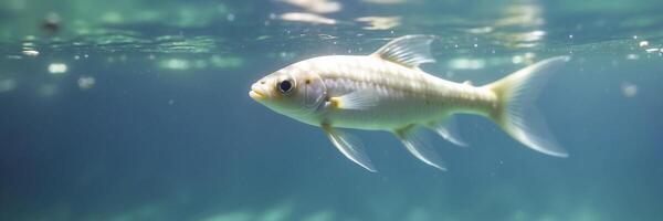 A fish swimming in the water with sunlight on it photo