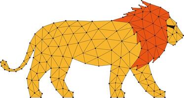 Lion is walking, triangle mesh, illustration vector