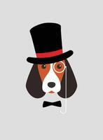 Portrait of dog, wearing hat, like a gentleman, cool style, cosplay vector