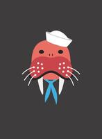 Portrait of walrus, wearing something, like seaman sailor, cool style vector
