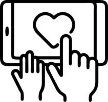 Macro of Hands Touching a Digital Screen with Heart Icon vector