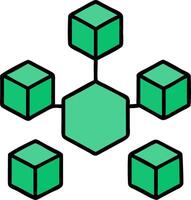 Abstract Blockchain Network Concept with Connected Green Cubes Illustration vector