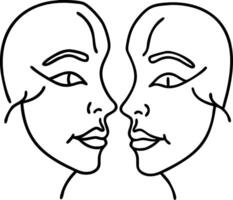 Abstract Line Art Faces Symmetrical Design for Artistic Inspiration and Tattoo Ideas vector
