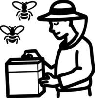 Beekeeper Handling Honeycomb Box with Honeybees Illustration vector