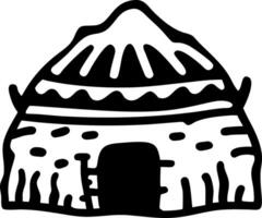 Black and White Primitive Hut Drawing Traditional Rustic Aboriginal Design vector