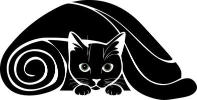 Black Cat Silhouette with Green Eyes in Curling Pose Art vector